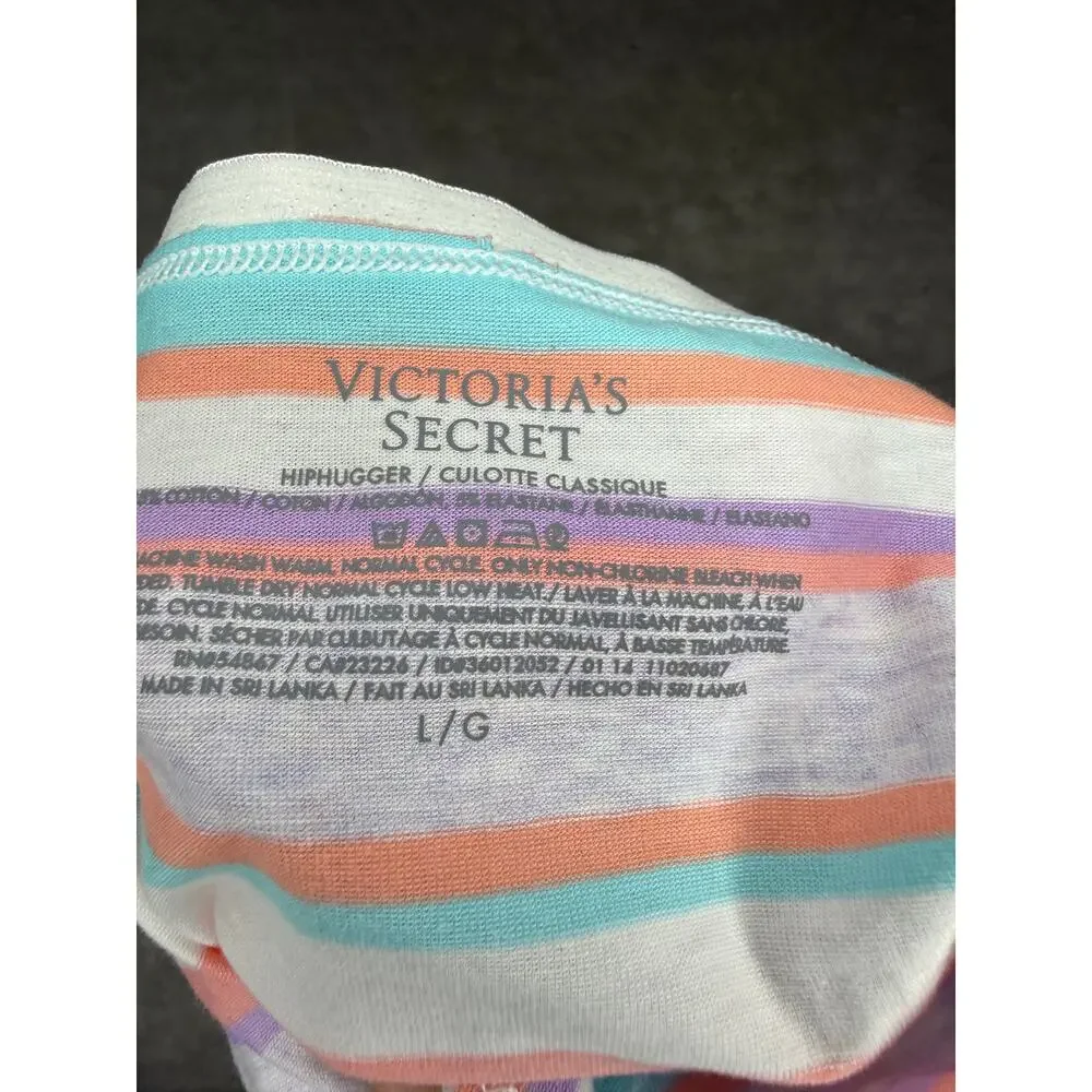 NWT Victoria’s Secret Low Rise Hiphugger Pastel Stripe Panty Large 2014